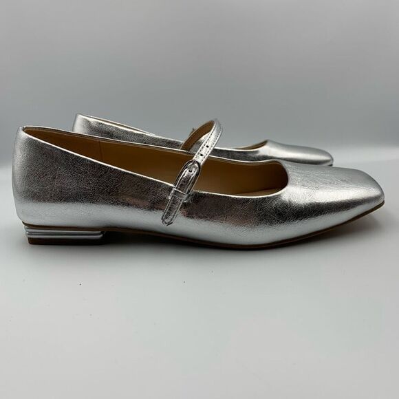 Franco Sarto Tinsley Mary Jane Flat in Silver Faux Leather Size 8 - Picture 5 of 12